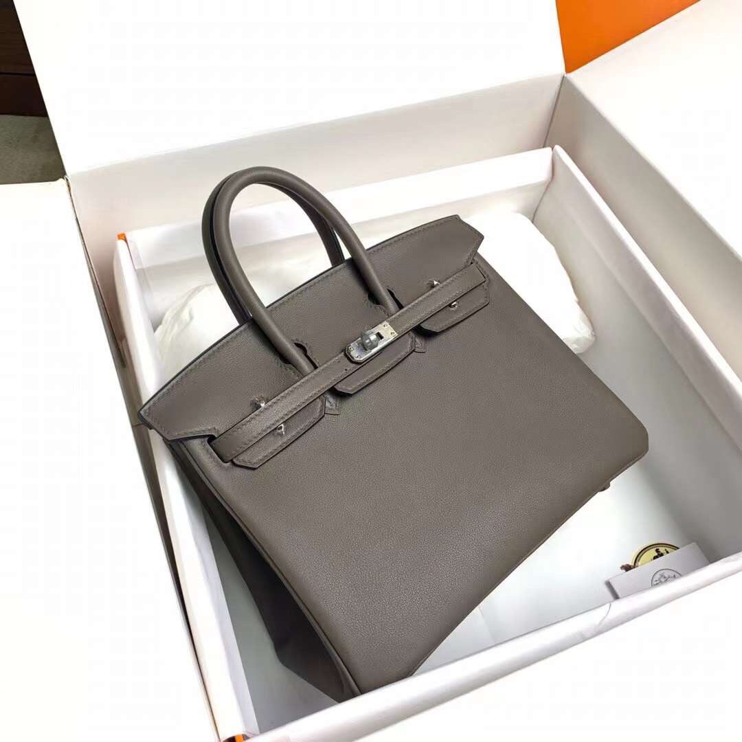 Hermes Birkin 25CM Swift Leather Handbag Dark Grey 